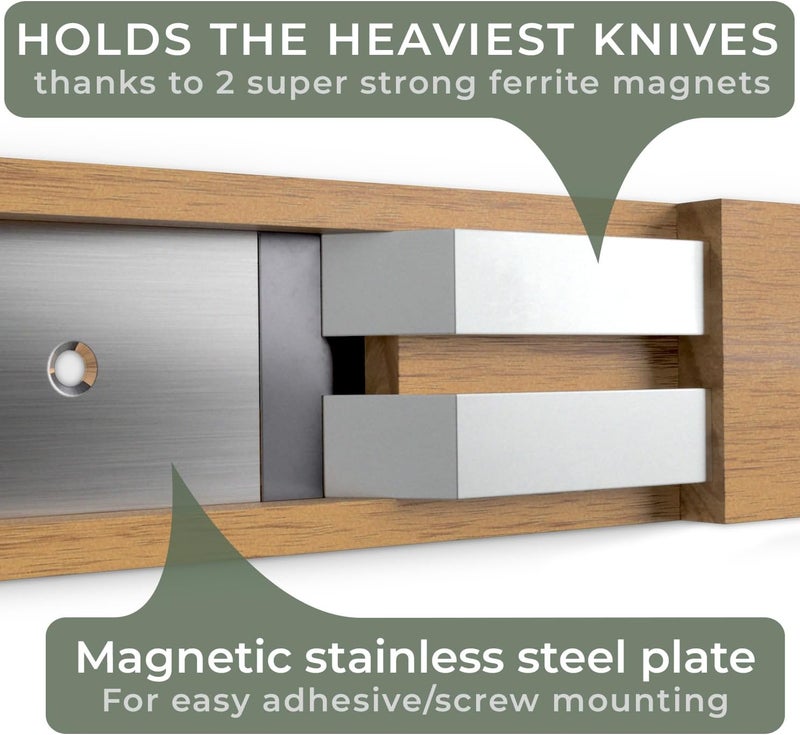 WALDWERK Knife Magnetic Strip (15,7 x 2 in) Mount with Adhesive or Screws - Magnetic Knife Holder for Wall - Magnetic Knife Strip made of Elegant Acacia Wood - Magnetic Knife Holder for Heavy Knifes - Image 3